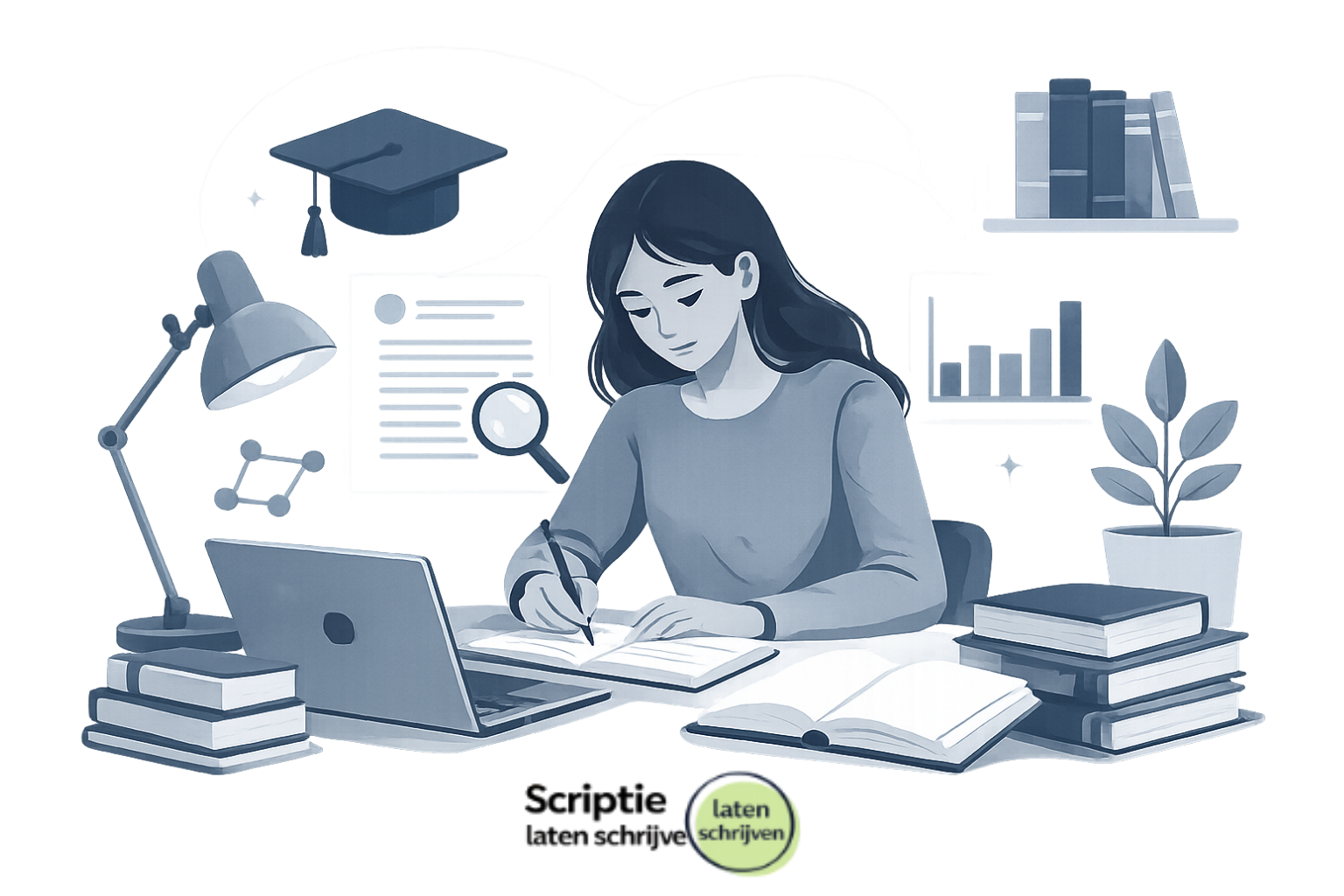 Student werkt aan een scriptie met professionele scriptie hulp en academische begeleiding